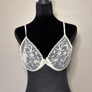 Vintage French‎ Lace Bra Ivory Sheer Lingerie Bolero Sylvain Roubaix 34C